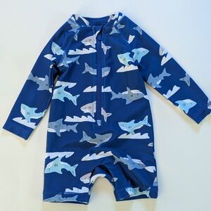 Blue Shark Print Baby Swimsuit